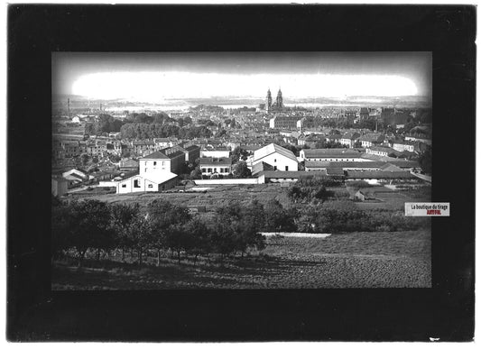 Plaque verre photo ancienne positif noir et blanc 13x18 cm ville Lunéville