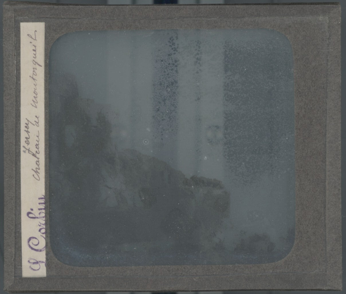 Chateau Mont Orgueil Jersey, photo plaque verre, noir & blanc, positif 8,5x10 cm