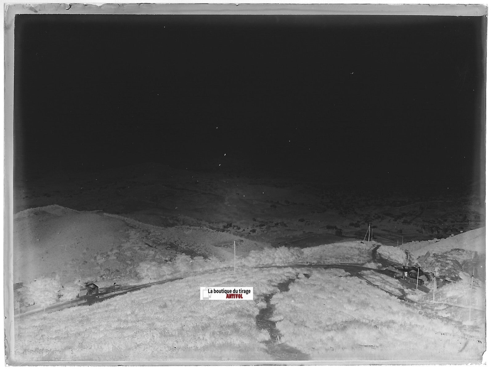 Espagne, paysage, Plaque verre photo ancienne, négatif noir & blanc 9x12 cm