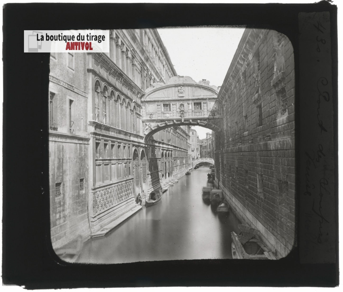 Pont des Soupirs, Venise Italie, photo ancienne plaque verre, positif 8,5x10 cm