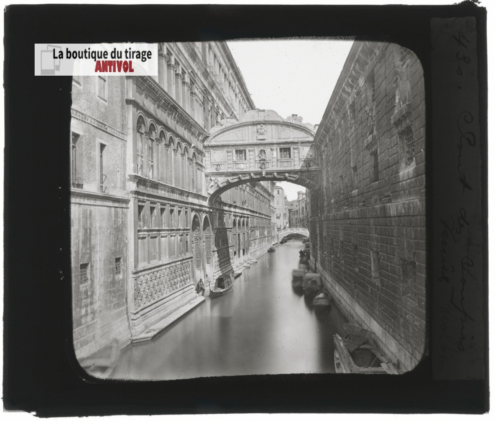 Pont des Soupirs, Venise Italie, photo ancienne plaque verre, positif 8,5x10 cm