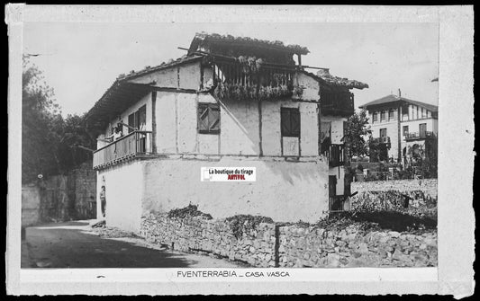 Plaque verre photo vintage négatif noir & blanc 9x14 cm Fuenterrabia Espagne