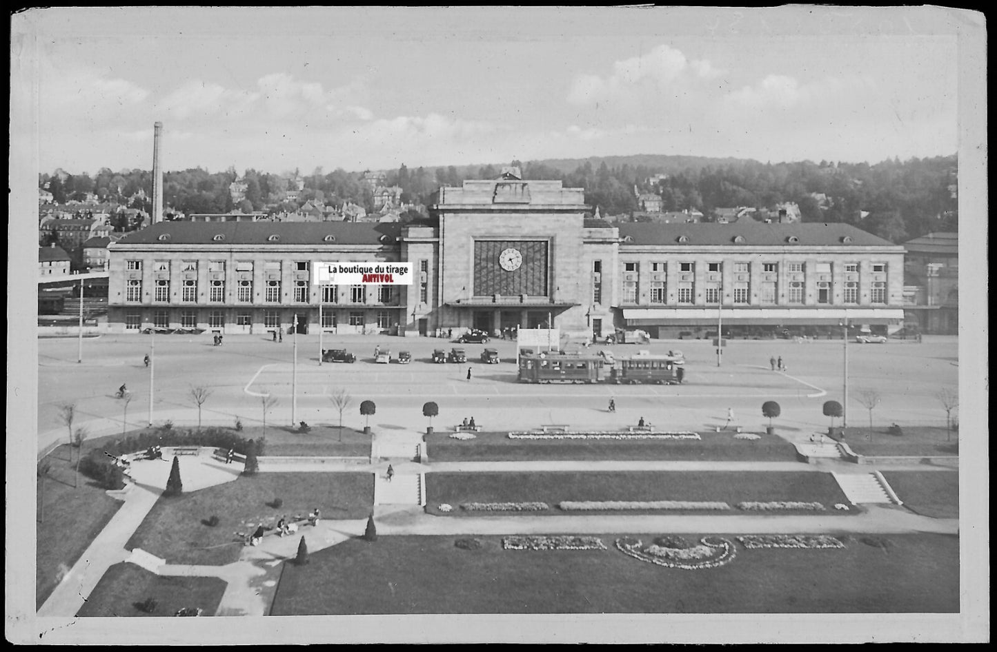Plaque verre photo négatif noir & blanc 9x14 cm, gare de Mulhouse, Haut-Rhin