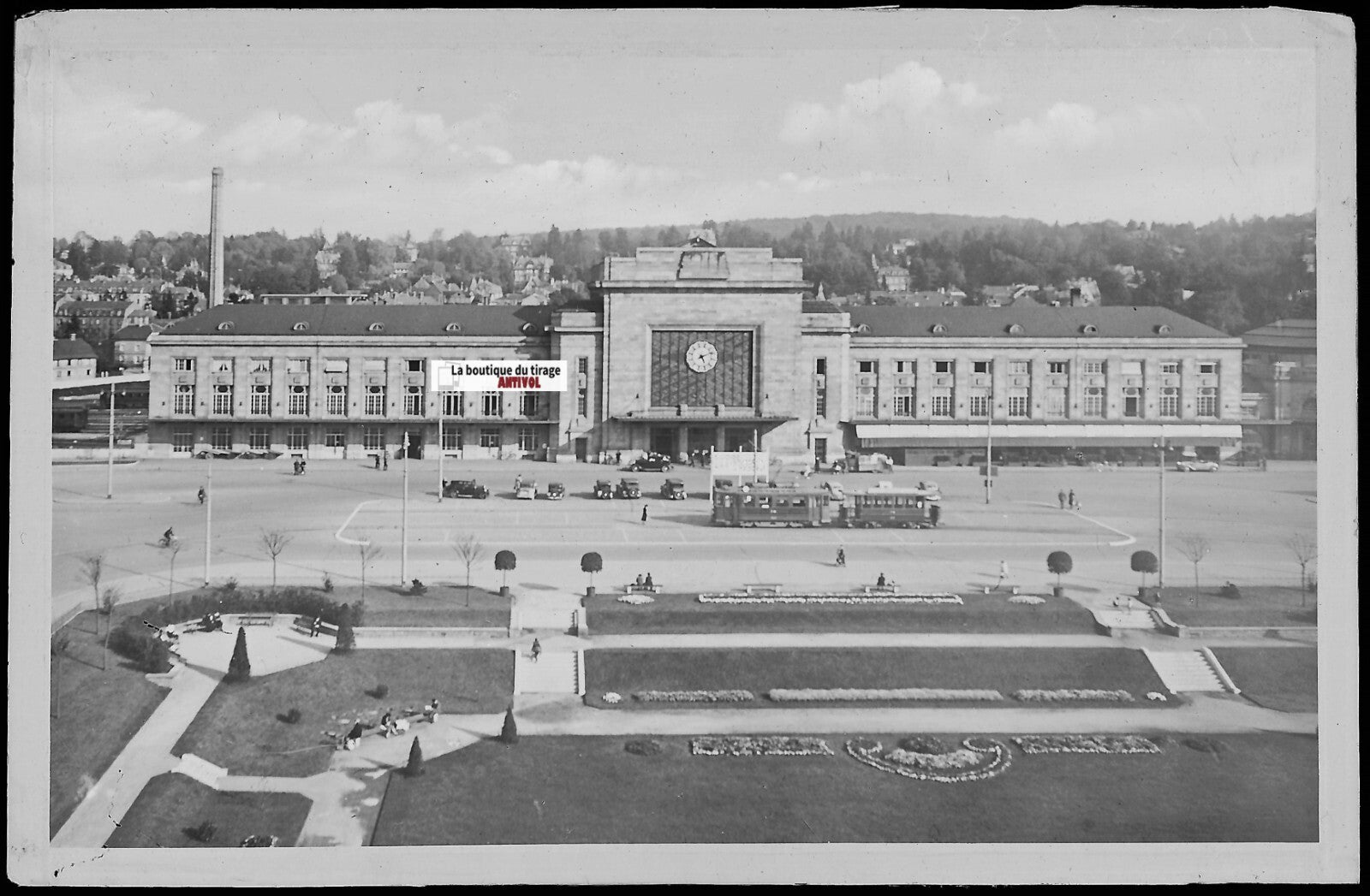 Plaque verre photo négatif noir & blanc 9x14 cm, gare de Mulhouse, Haut-Rhin
