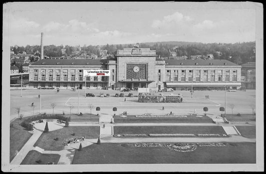 Plaque verre photo négatif noir & blanc 9x14 cm, gare de Mulhouse, Haut-Rhin