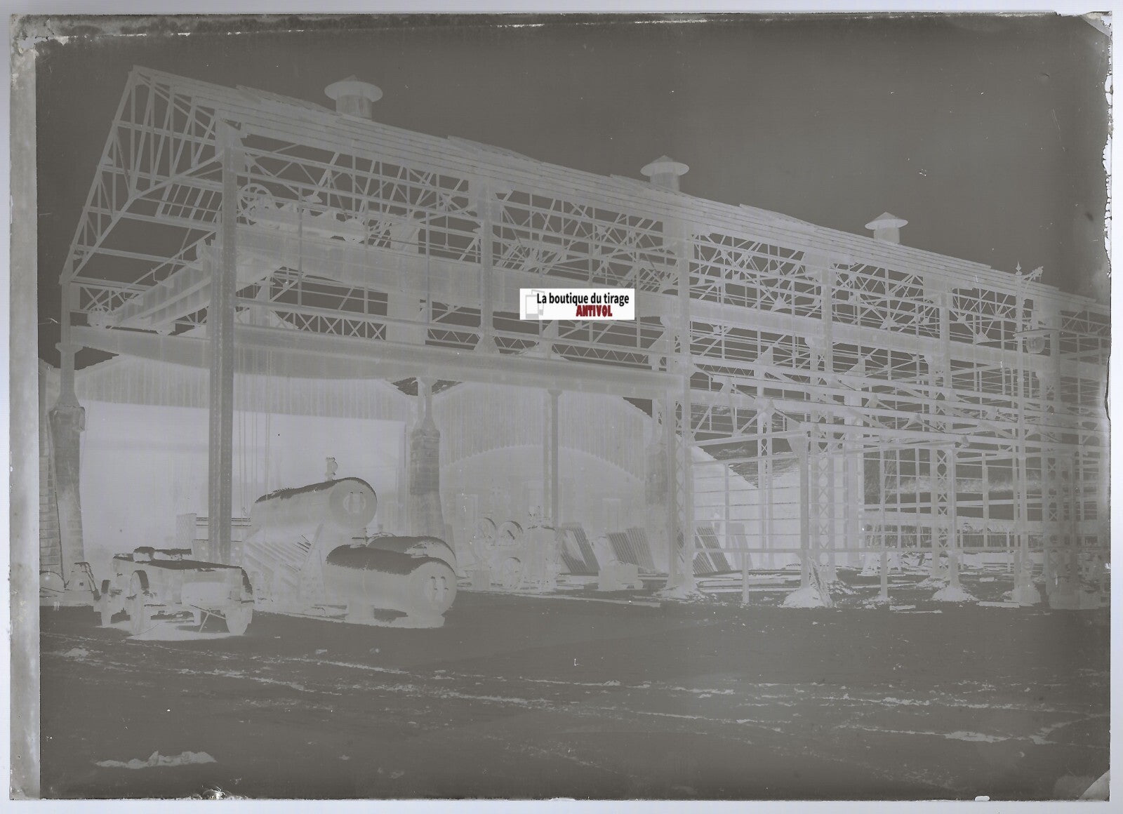 Usine, Loire, Plaque verre photo ancienne, négatif noir & blanc 13x18 cm