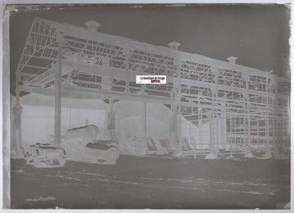 Usine, Loire, Plaque verre photo ancienne, négatif noir & blanc 13x18 cm