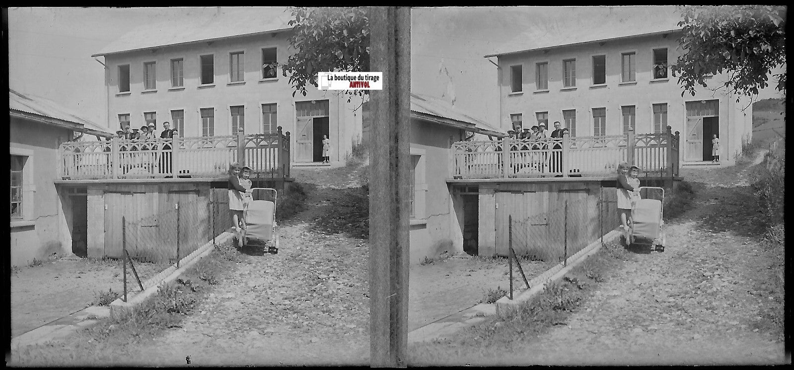 Scène de vie, Plaque verre photo, stéréoscopique négatif noir & blanc 6x13 cm