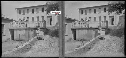 Scène de vie, Plaque verre photo, stéréoscopique négatif noir & blanc 6x13 cm