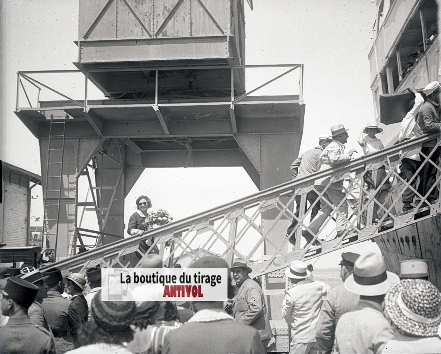 Algérie, bateau, plaque verre, photo stéréo, négatif noir & blanc 6x13 cm