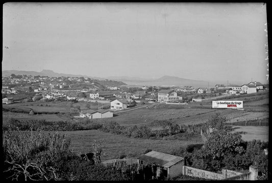 Bidart paysage, Plaque verre photo ancienne, négatif noir & blanc 10x15 cm