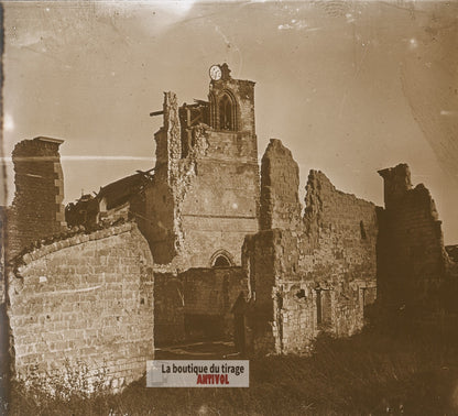 Saint-Hilaire-le-Grand, guerre WW1, plaque verre photo ancienne stéréo 6x13 cm