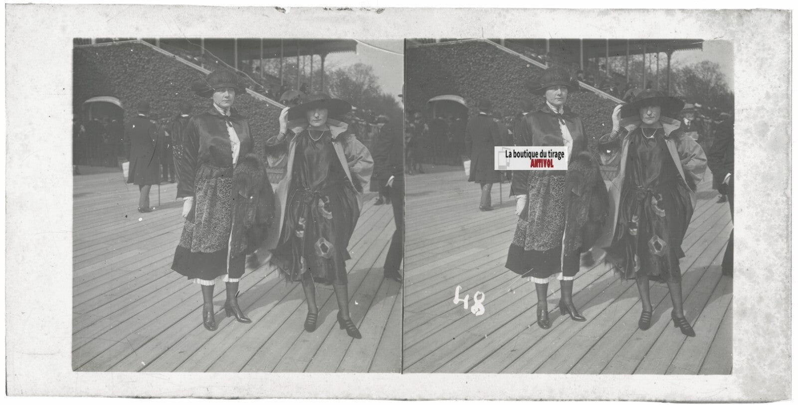 Hippodrome de Longchamp, Paris, stéréoscopie plaque verre, positif 8,5x17 cm