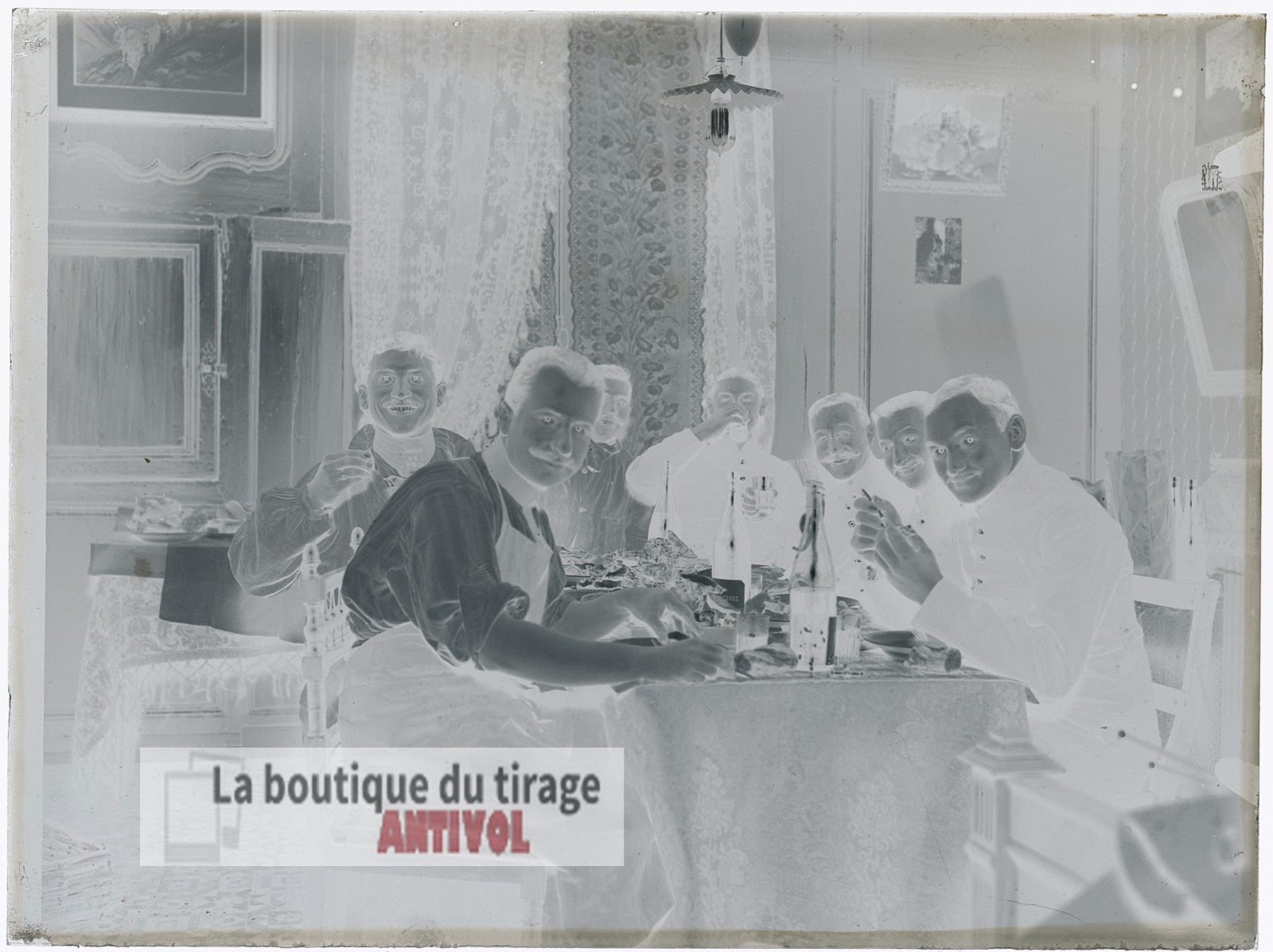 Repas de soldats, militaires, plaque verre, photo ancienne, négatif 9x12 cm