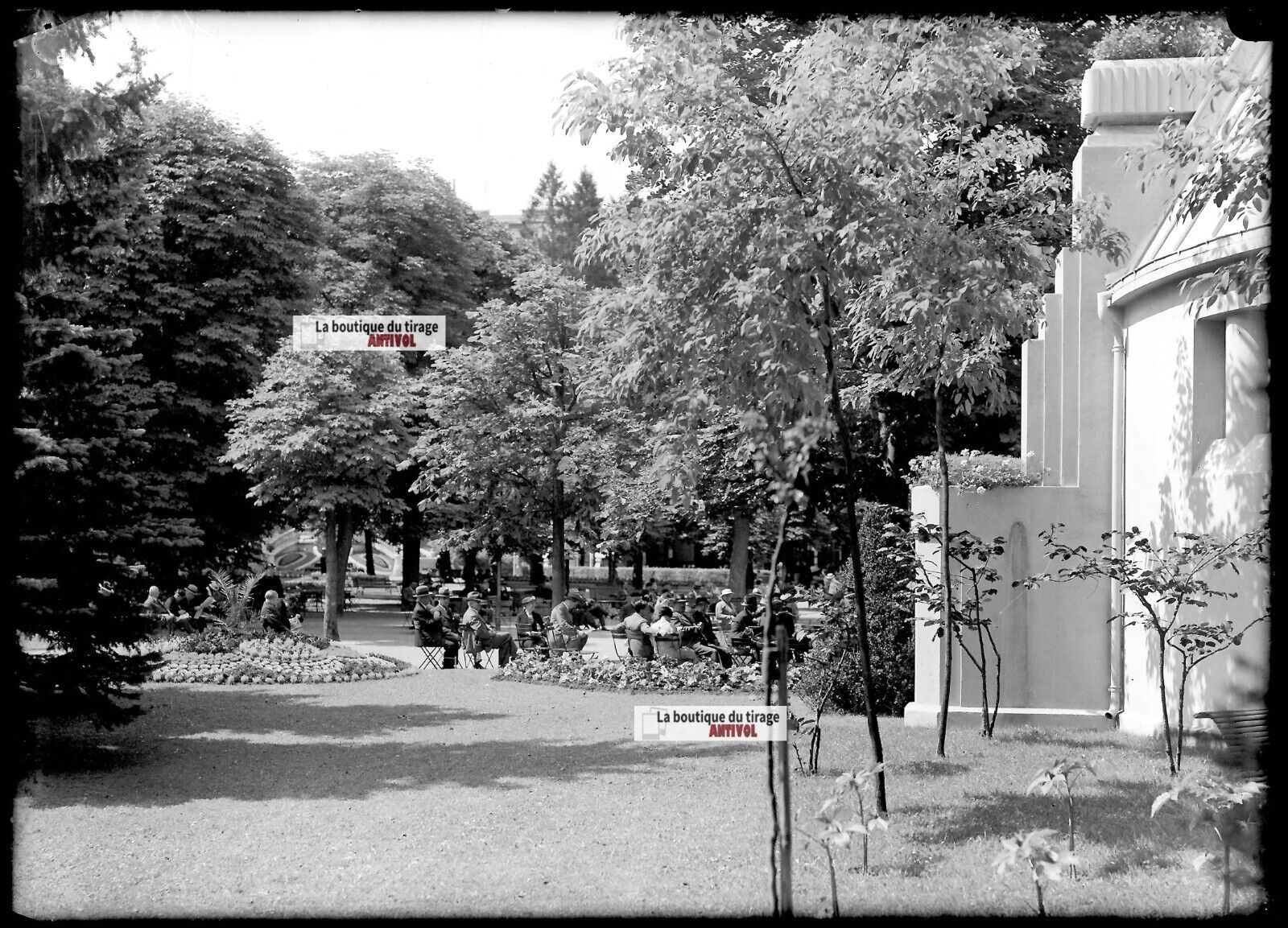 Plaque verre photo ancienne négatif noir et blanc 13x18cm parc public Vittel