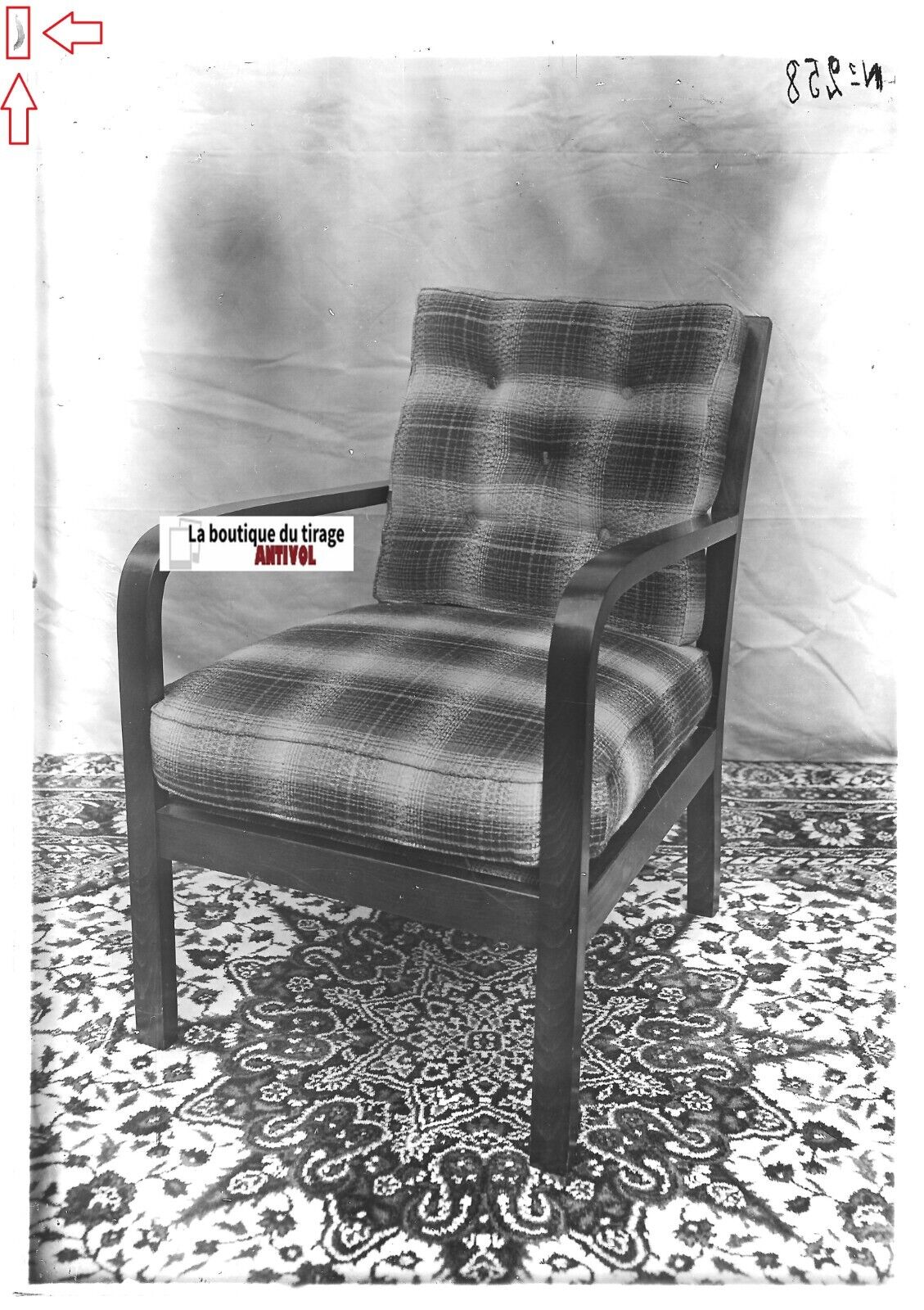 Plaque verre photo ancienne positif noir & blanc 13x18 cm fauteuil collection