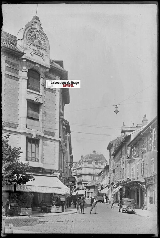 Oyonnax, rue Anatole-France, Plaque verre photo, négatif noir & blanc 10x15 cm