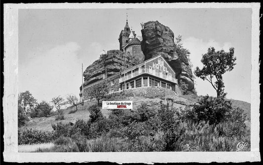 Plaque verre photo, négatif noir & blanc 9x14 cm, Dabo, Chapelle et hôtel