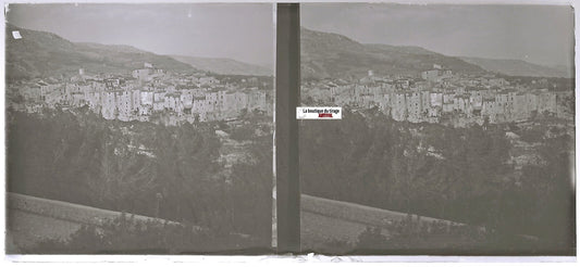 Tourrettes-sur-Loup, Plaque verre photo stéréo, positif noir & blanc 6x13 cm