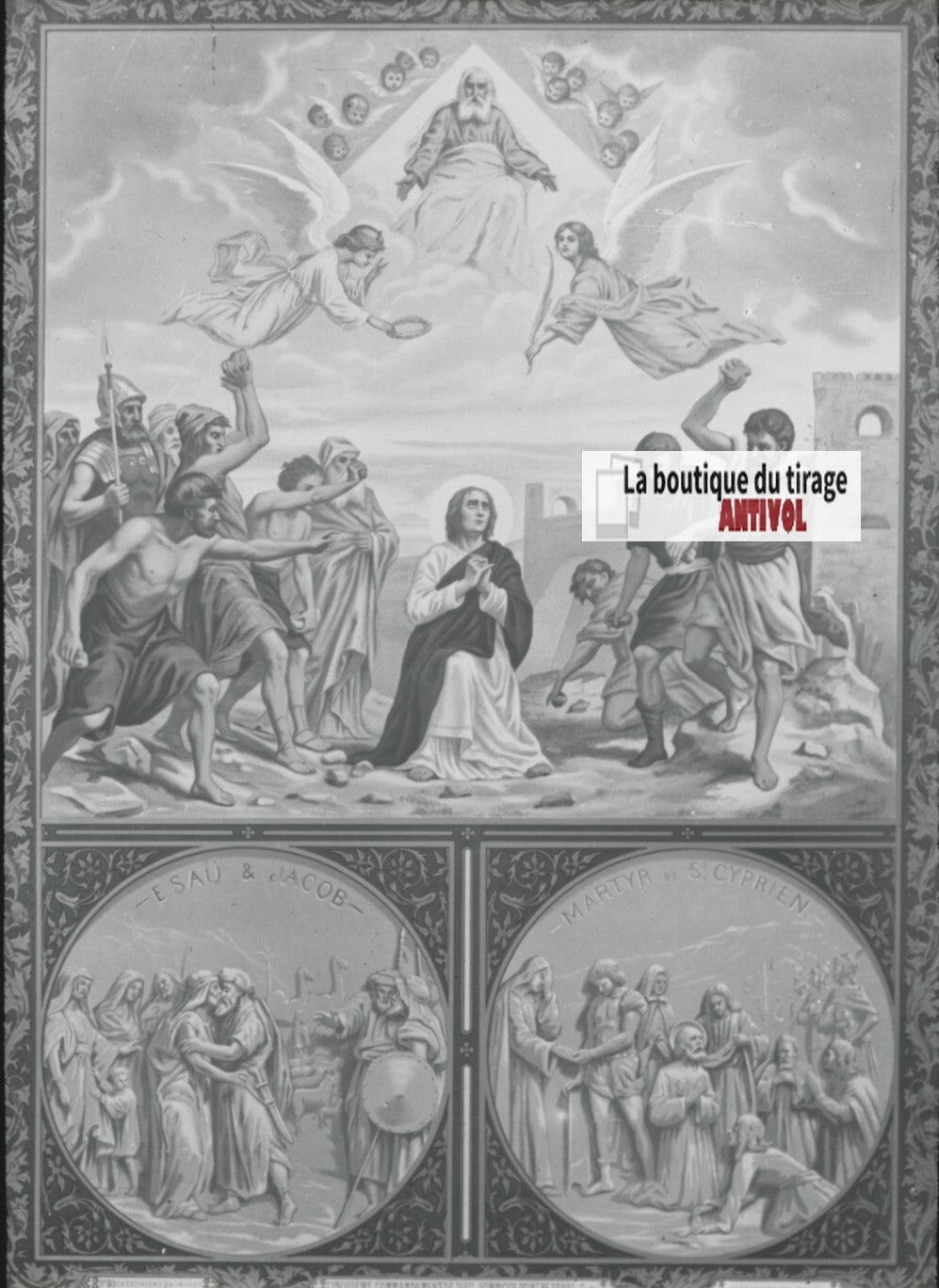 Scène religieuse, catéchisme, dessin peinture, plaque verre, positif 8,5x10 cm