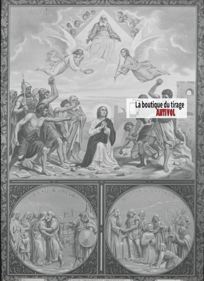 Scène religieuse, catéchisme, dessin peinture, plaque verre, positif 8,5x10 cm