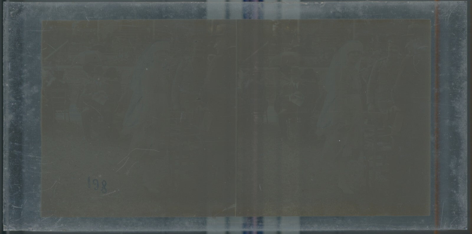 Personnages, Longchamp, Paris, plaque verre stéréoscopique, positif 8,5x17 cm