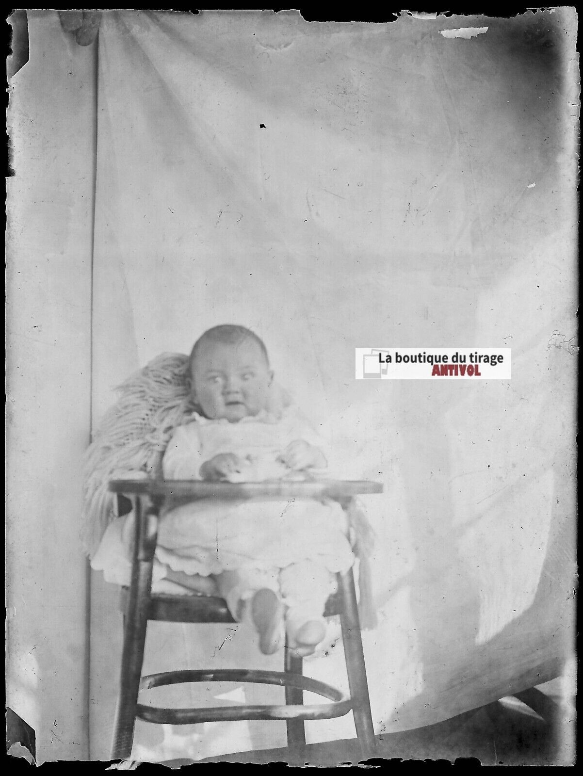 Plaque verre photo ancien négatif noir et blanc 9x12 cm bébé vintage enfant