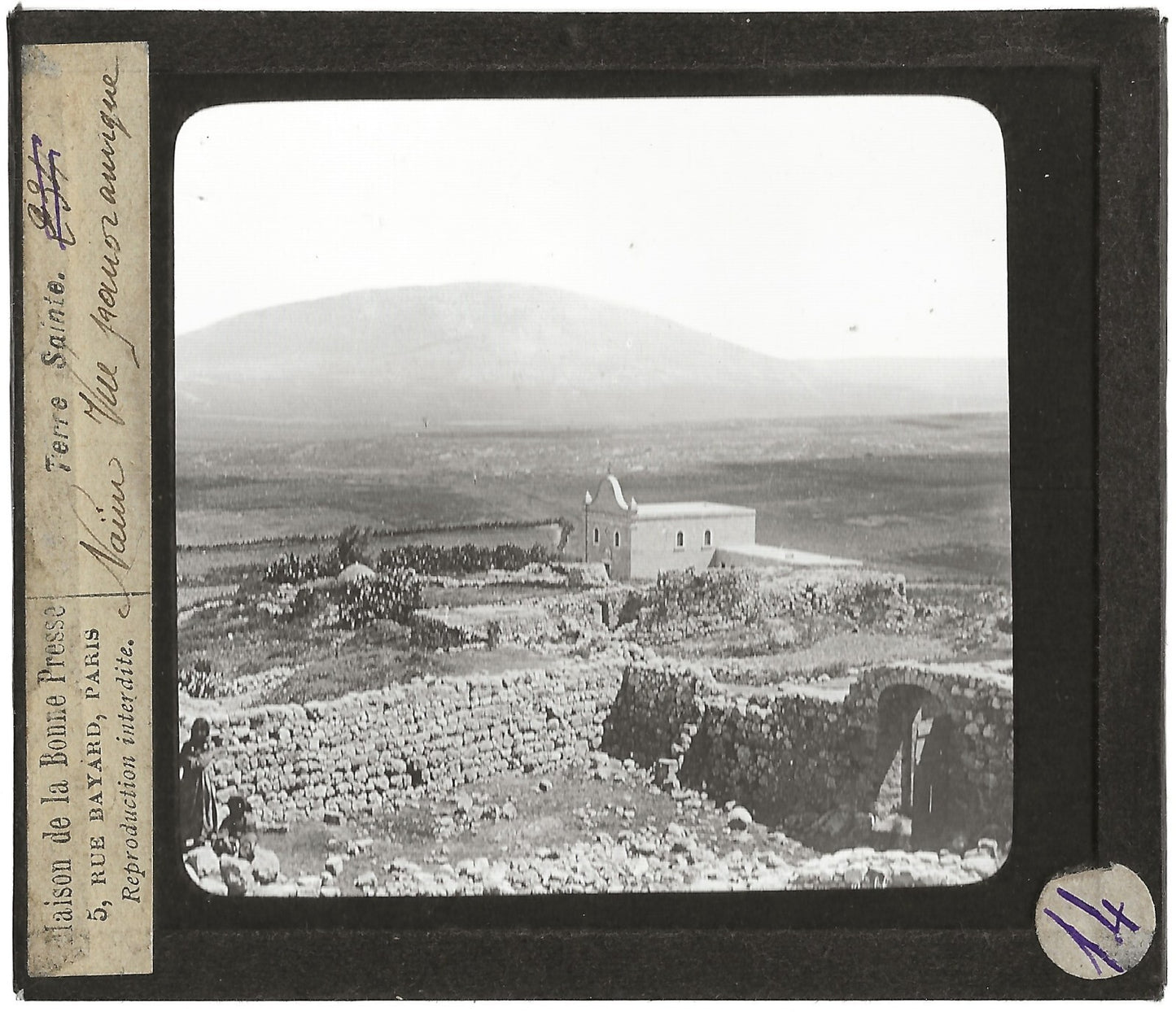 Vue panoramique Naïm, Israël, photo ancienne plaque de verre, positif 8,5x10 cm