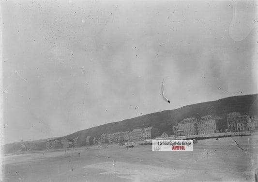 Front de mer, Boulogne-sur-Mer, plaque verre photo ancienne, négatif 9x12 cm