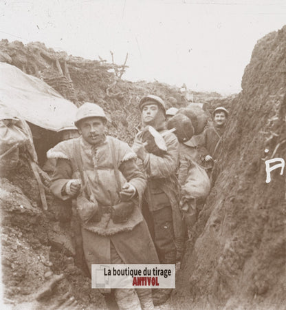 Corvée de ravitaillement, guerre WW1, plaque verre stéréo, photo 4,5x10,7 cm