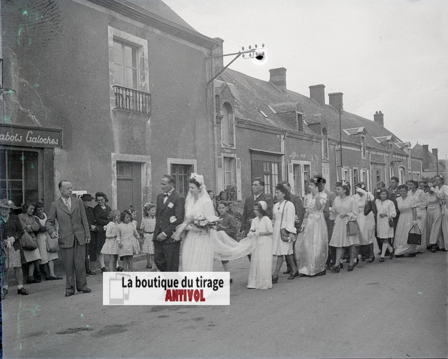 Mariage, village France, plaque verre, photo ancienne, négatif N&B 6x13 cm