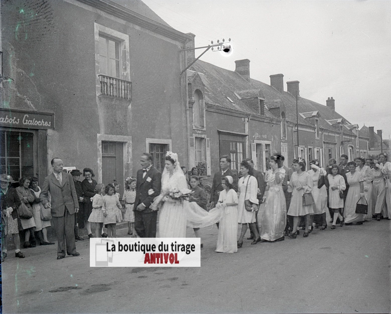 Mariage, village France, plaque verre, photo ancienne, négatif N&B 6x13 cm