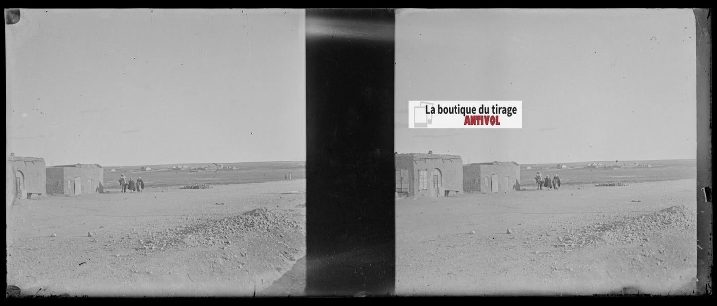 Désert, Algérie, Plaque verre stéréoscopie, négatif noir & blanc 4,5x10,7 cm