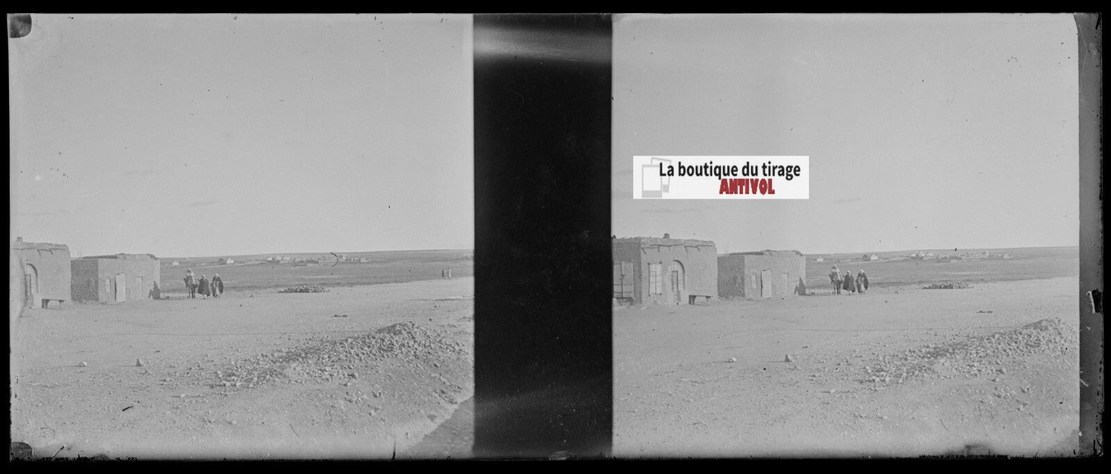 Désert, Algérie, Plaque verre stéréoscopie, négatif noir & blanc 4,5x10,7 cm