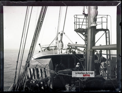 Algérie, Alger, bateau mer, plaque verre photo ancienne, négatif 9x12 cm