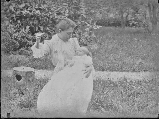 Plaque verre photo ancienne négatif 9x12 cm maman bébé vintage original