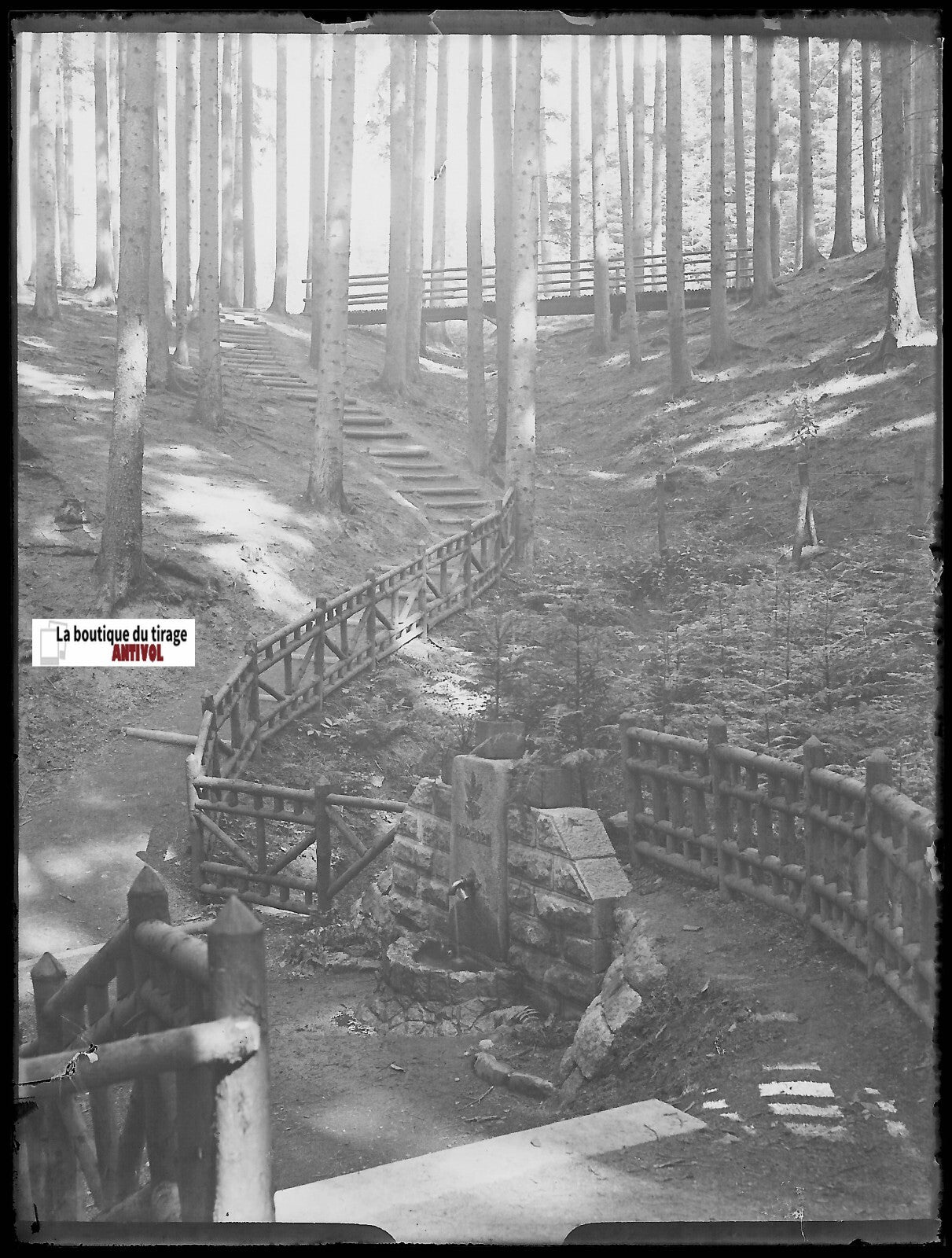 Fontaine, 1902-1927, Plaque verre photo ancienne, négatif noir & blanc 9x12 cm