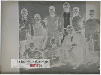 Groupe d'enfants, garçons, plaque verre, photo ancienne, négatif 9x12 cm