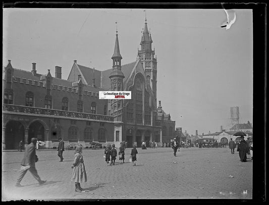 Gare de Bruges, Georges Nitsch, Plaque verre photo, négatif noir & blanc 9x12 cm