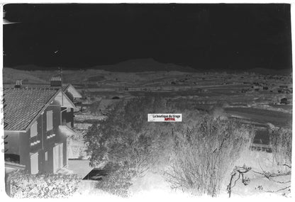 Bidart paysage, Plaque verre photo ancienne, négatif noir & blanc 10x15 cm