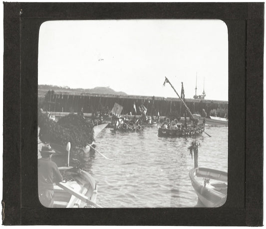 Bateaux, port, mer, fête, photo ancienne plaque de verre, positif 8,5x10 cm