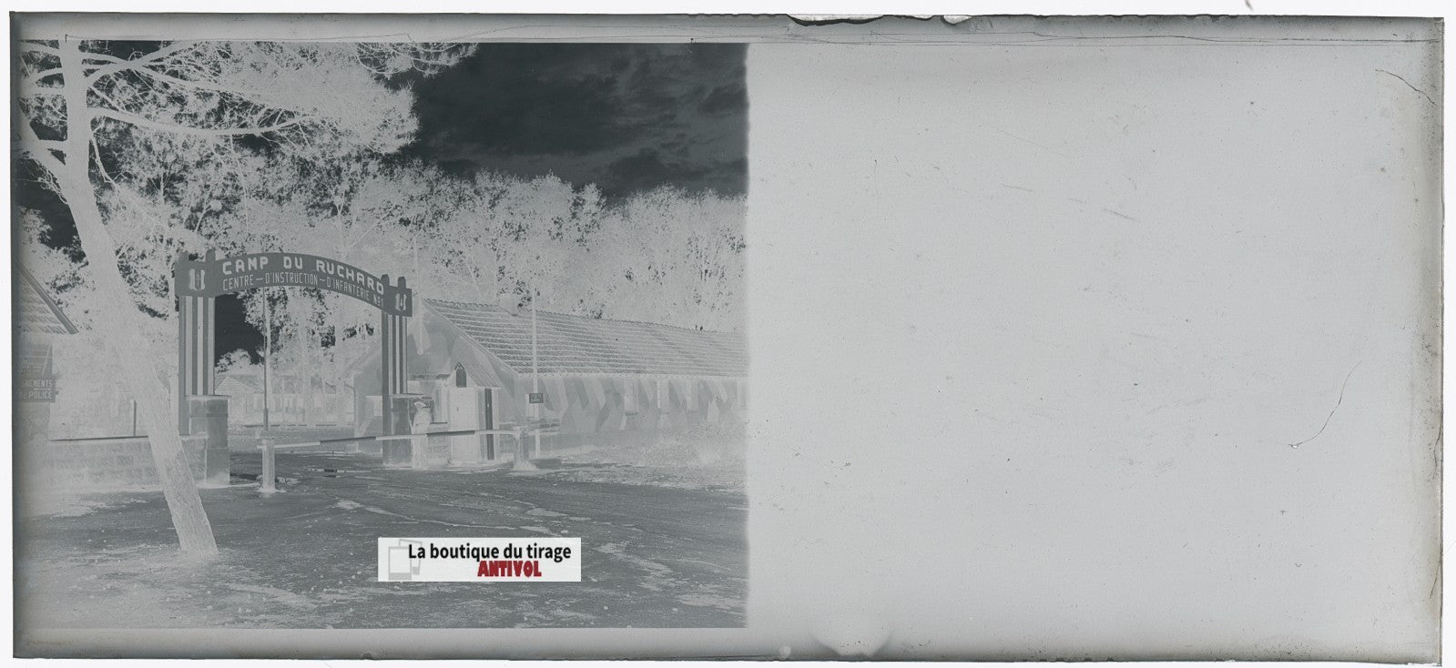 Camp du Ruchard, soldat, plaque verre, photo ancienne, négatif N&B 6x13 cm