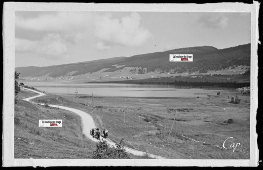 Plaque verre photo ancienne négatif noir & blanc 9x14 cm, Lac des Rousses