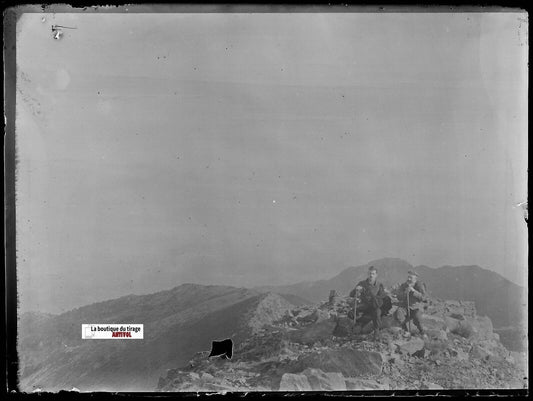 Le Perthus randonnée, Plaque verre photo, négatif noir & blanc 9x12 cm France