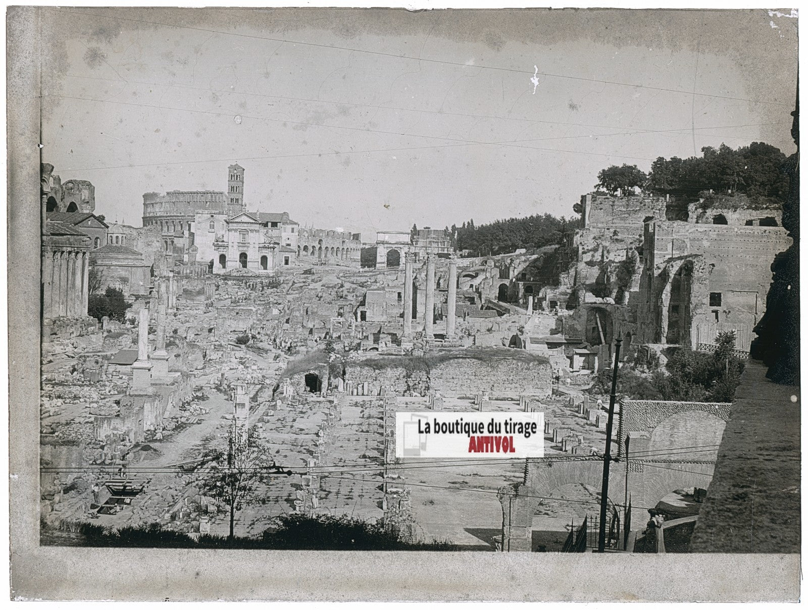 Forum romain, Rome Italie, photo ancienne plaque verre, noir & blanc, 9x12 cm