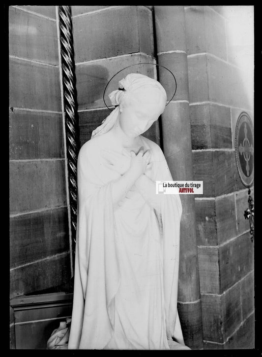 Plaque verre photo ancienne négatif noir et blanc 13x18 cm église Strasbourg