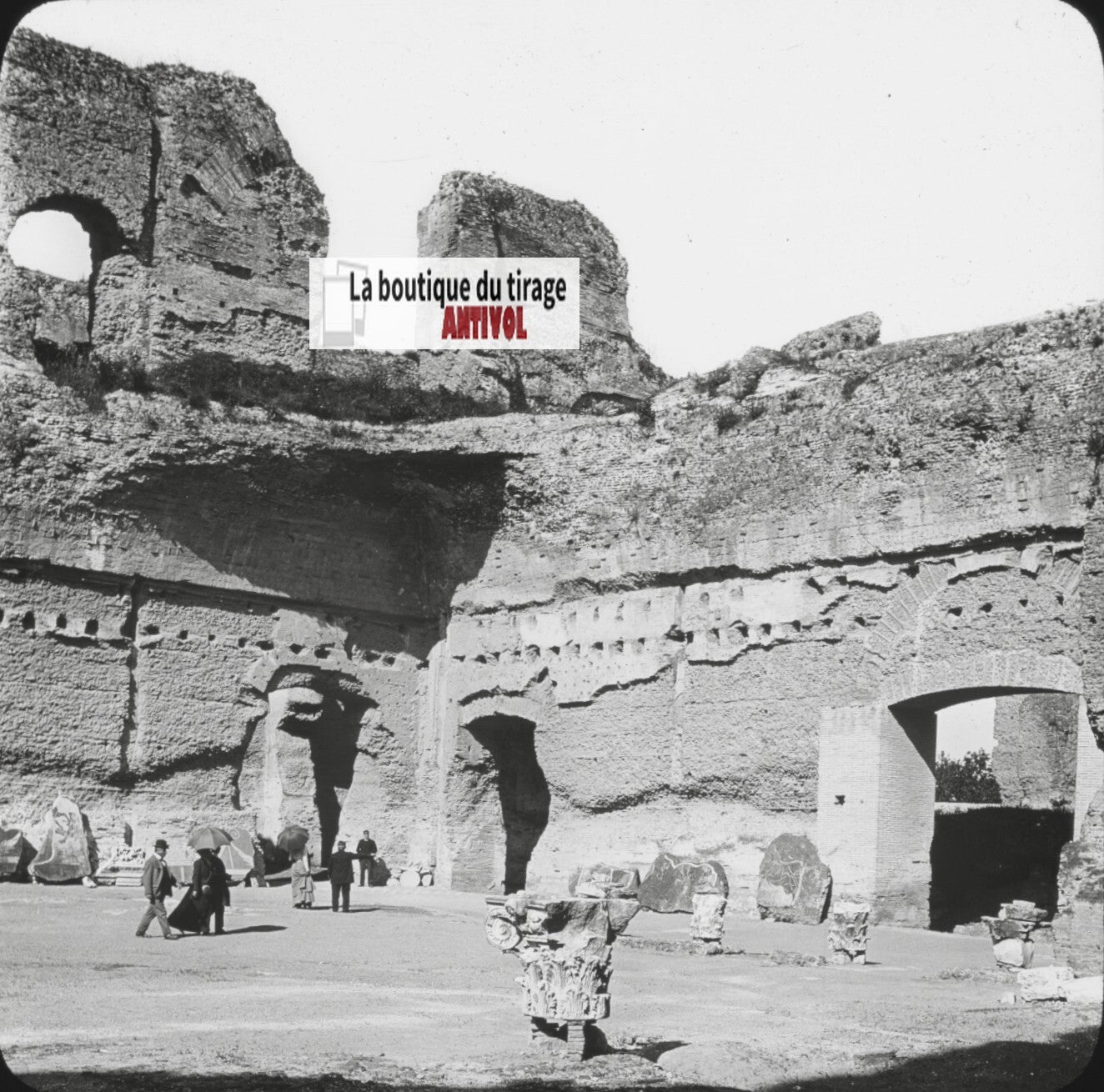 Les Thermes de Caracala, Rome, photo ancienne plaque verre, positif 8,5x10 cm
