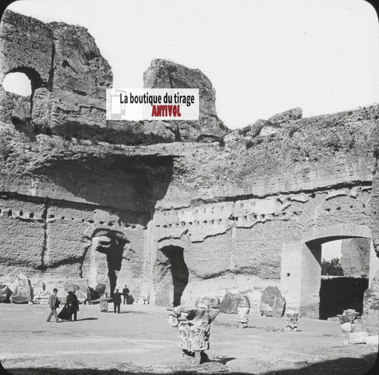 Les Thermes de Caracala, Rome, photo ancienne plaque verre, positif 8,5x10 cm