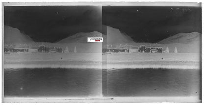 Village maison, Plaque verre photo ancienne, stéréo négatif noir & blanc 9x18 cm