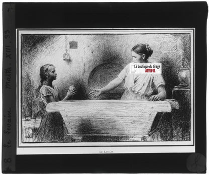 Matthieu, scène religieuse, dessin peinture plaque de verre, positif 8,5x10 cm